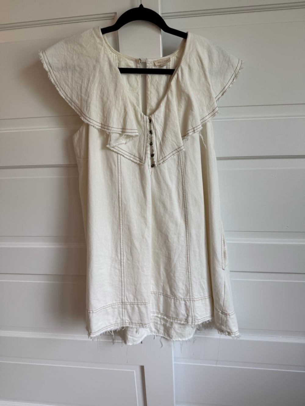 Pilcro Cream Ruffle-Trim Tunic Top